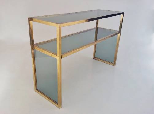 Milo Baughman console table vintage Modernist brass & glass, 1970`s ca, American